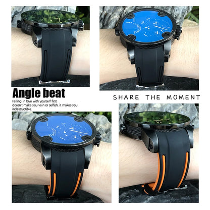 Bracelet de montre en caoutchouc à extrémités courbes de haute qualité, 24mm, pour DIESEL ON 57mm, surdimensionné, DZ7395, DZ7396, DZ7370, DZ7333, bracelet de montre pour hommes