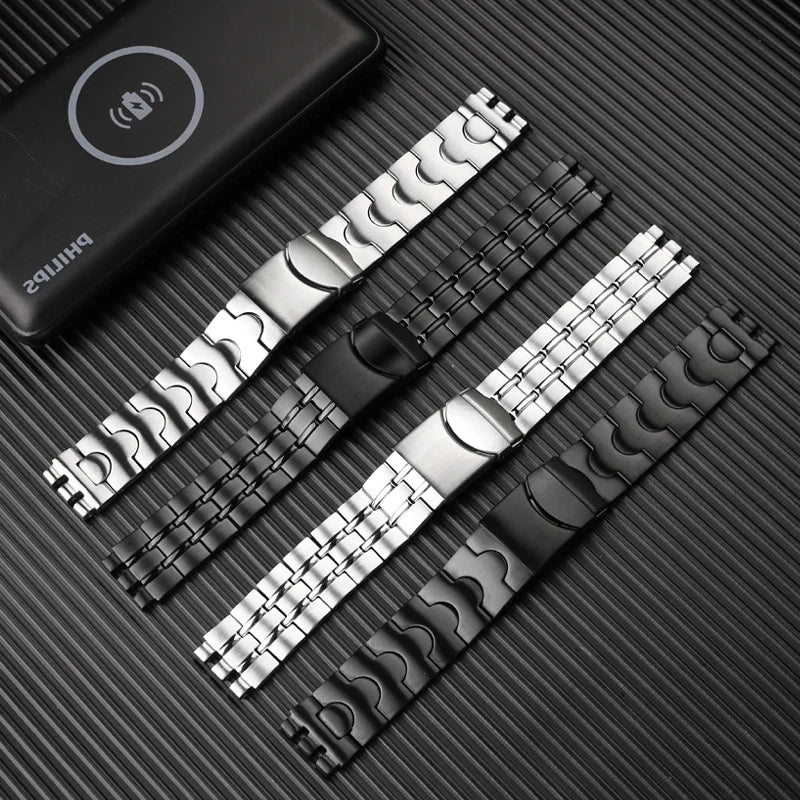 17mm 19mm Black Metal and Steel Bracelet for Men and Women, Ceramic Watch Strap for Swatch YGS749G YCS