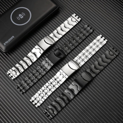 17mm 19mm Black Metal and Steel Bracelet for Men and Women, Ceramic Watch Strap for Swatch YGS749G YCS