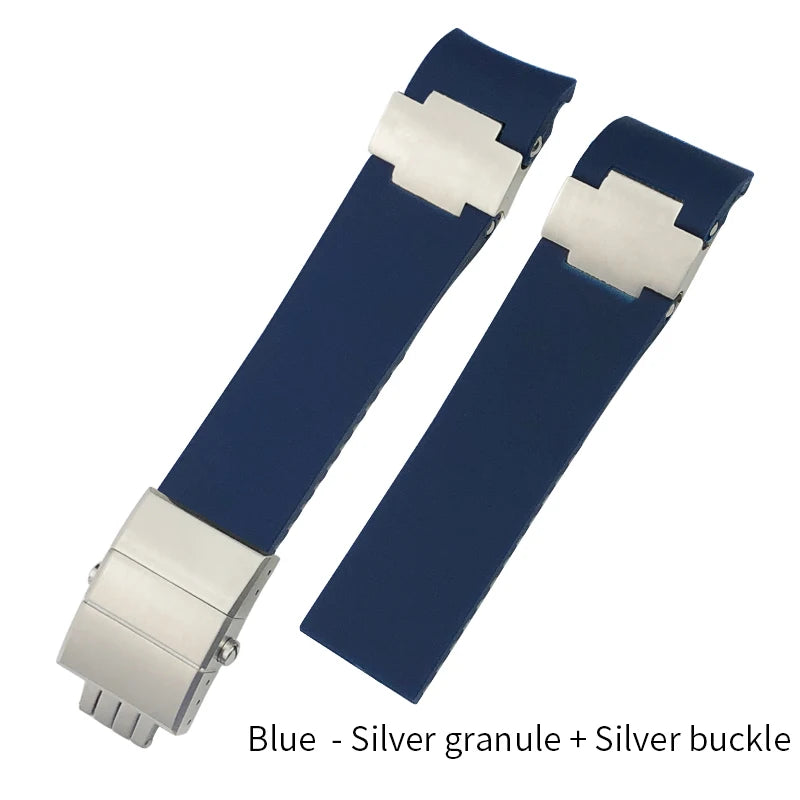 Bracelet de montre en caoutchouc de silicone à extrémité incurvée de 22mm, pour Ulysse Nardin 263 DIVER, noir, bleu, ondulé, étanche