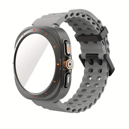 Ensemble d'accessoires pour Samsung Galaxy Watch 7/6 (40mm/44mm), 2 pièces, étui de protection ultra-résistant, bracelet respirant en verre trempé HD