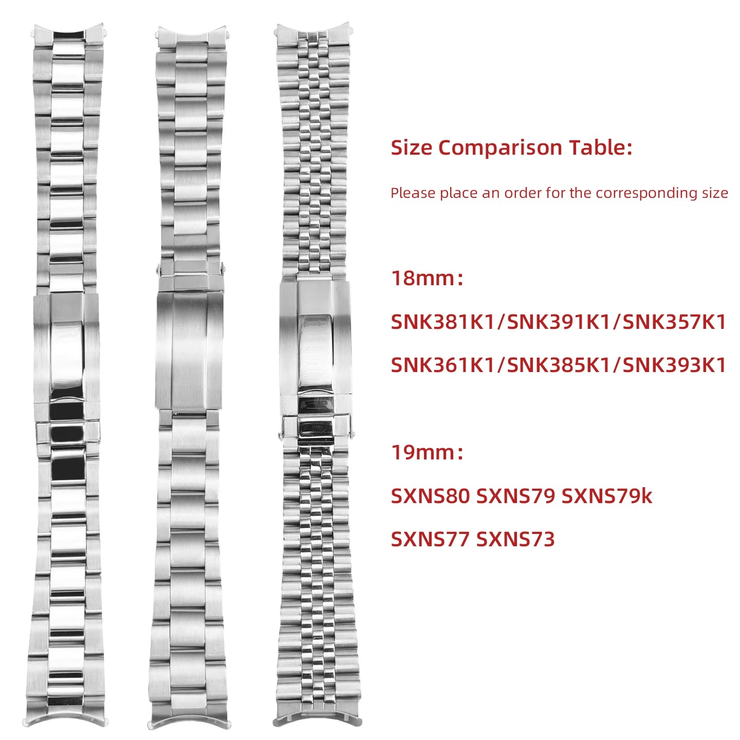 Cinturino per orologio in acciaio inossidabile da 18 mm/19 mm con estremità curve per Seiko 5. Sxns80/79/79k/77k/73 SNK381K1/391K1/357K1/361K1/385K1/393