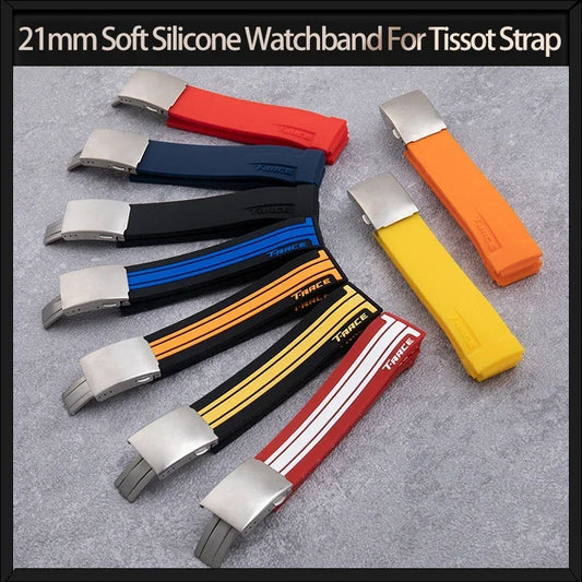 Cinturino per orologio in morbido silicone da 21mm per Tissot T048 T-Race T-Sports, fibbia pieghevole in acciaio inossidabile, rosso arancione