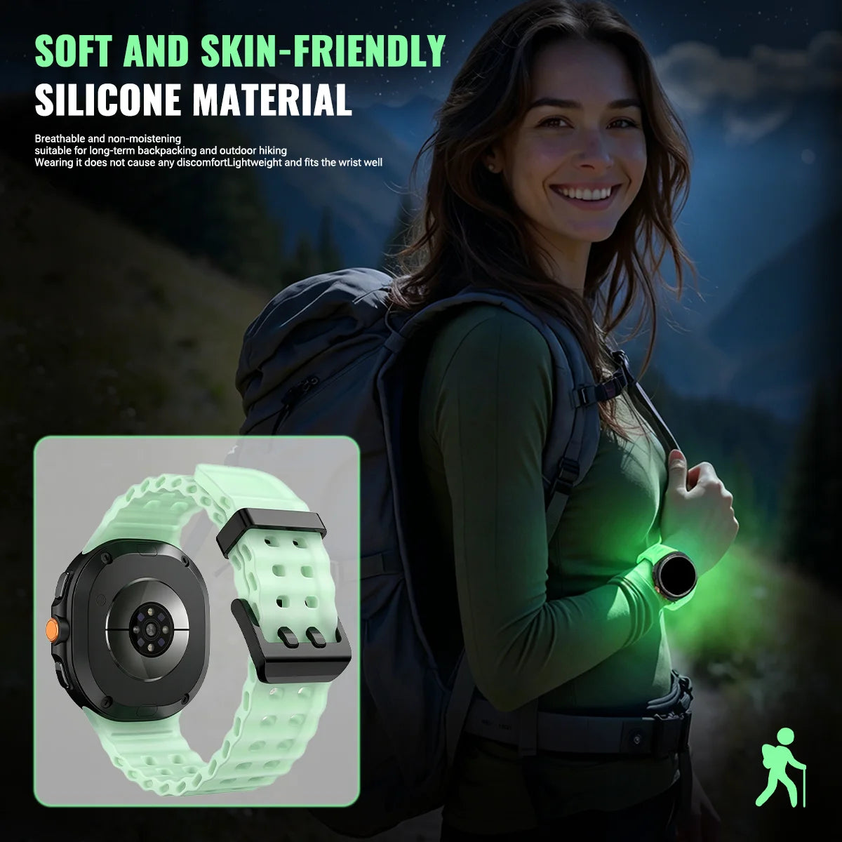 Cinturino per orologio sportivo luminoso in silicone Ocean per Samsung Galaxy Watch 8 9 40/44 mm 8 Classic 46 mm, cinturino di ricambio unisex