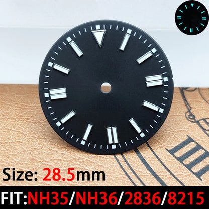 The 28.5mm luminous yellow, black, blue, and green sterile watch face is suitable for NH35/8215/2836 movement watch accessories