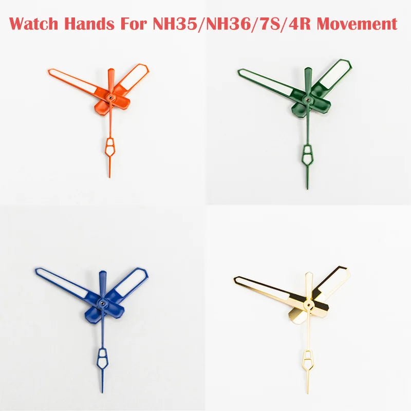 NH35 Luminous Watch Hands for NH35/NH36/4R/7S Movements, Black, Blue, Green, Orange, Red Pointers