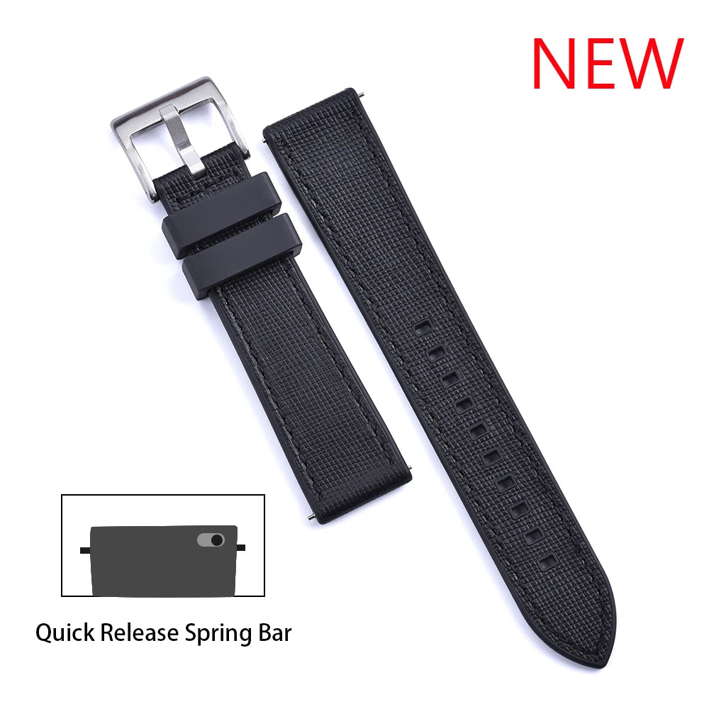 Bracelet de montre FKM, nouveau Design, 20mm 22mm, libération rapide, hybride, caoutchouc fluoré, cuir, FPM, doux et Durable, unisexe