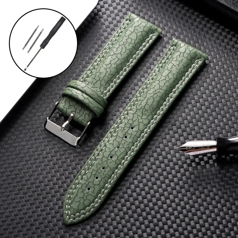 Vegan Synthetic Leather Watch Strap - Crack Pattern - Black Buckle