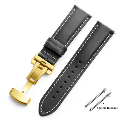 Bracelet de montre Vintage en cuir ciré à l'huile, 18mm 20mm 22mm, couche de tête universelle en cuir de vache, accessoires de Bracelet à boucle papillon