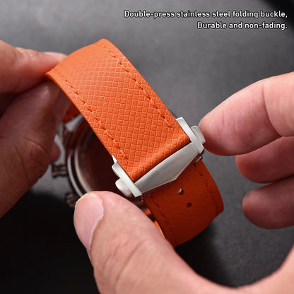 OZE Bracelet montre en Caoutchouc fluorocarbone - Surpiqures / Motif Racing - Déployante - Universel