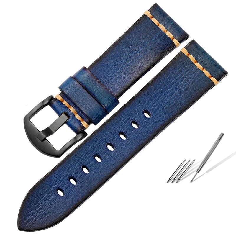 Handmade leather watch strap, 20mm 22mm 24mm, for Panerai, Tudor, Biwan Bronze, and Breitling watches, Italian cowhide leather.