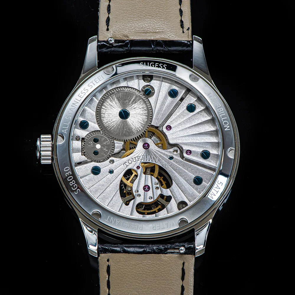 Orologio automatico da uomo Sugess Tourbillon - Cinturino in coccodrillo
