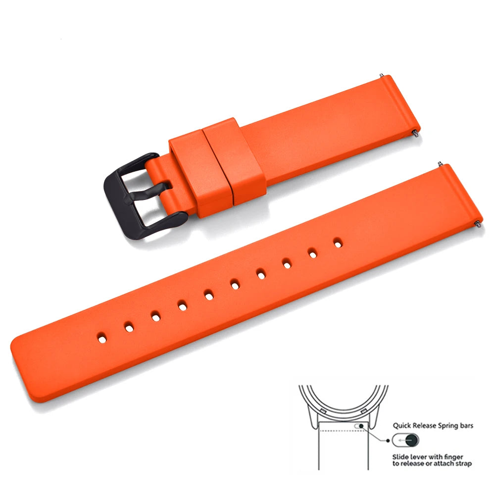 Premium quality smooth flat FKM rubber watch strap 16mm 18mm 20mm 22mm 24mm quick release soft rubber watch straps