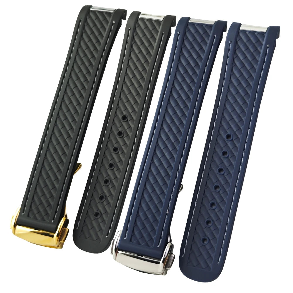Natural rubber watch strap, 20mm, for Omega Seamaster Aqua Terra, 150M, 41mm, AT150, 220, 231, rose gold, curved end, sport, 19mm