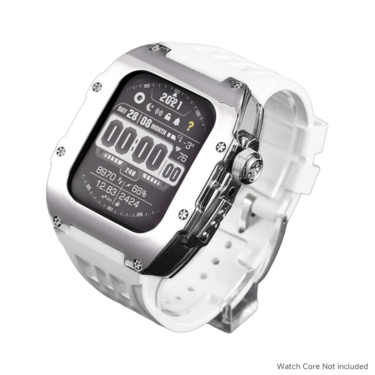 Kit de modification pour Apple Watch 44mm 45mm, bracelet en fluororubber/caoutchouc avec boucle déployante/boucle à ardillon pour iWatch Series 9 8 7 6 5 4, pour la personnalisation