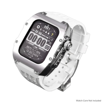 Kit de modification pour Apple Watch 44mm 45mm, bracelet en fluororubber/caoutchouc avec boucle déployante/boucle à ardillon pour iWatch Series 9 8 7 6 5 4, pour la personnalisation