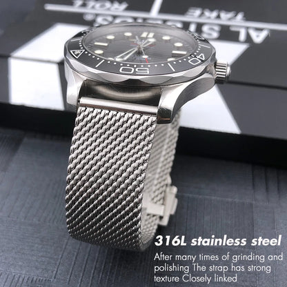 Cinturino per orologio in acciaio inossidabile 316L di alta qualità, 19mm 20mm, per Omega 007 Seamaster Speedmaster 300, Bracciali in metallo intrecciato