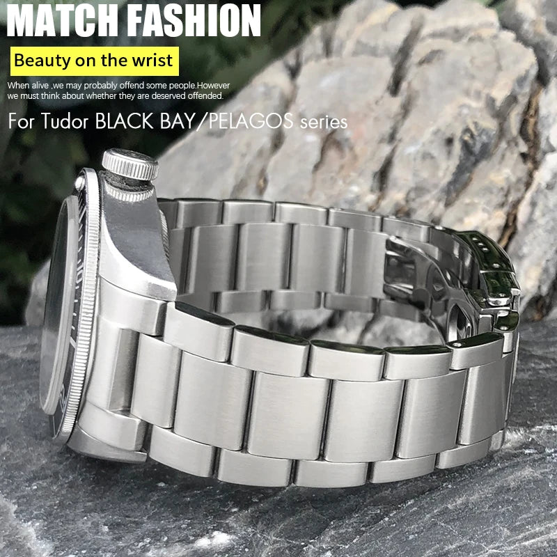 Curved End 316L Stainless Steel Watch Bracelet for Tudor 41mm Black Bay 22mm Solid Metal Watch Band Pelagos