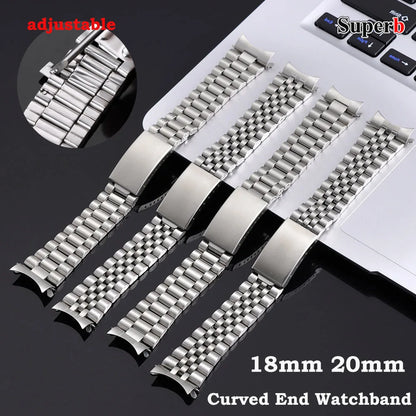 Bracelet en acier inoxydable massif 18mm/20mm, extrémités courbées, pour montres sport et affaires, hommes et femmes, compatible Rolex Datejust