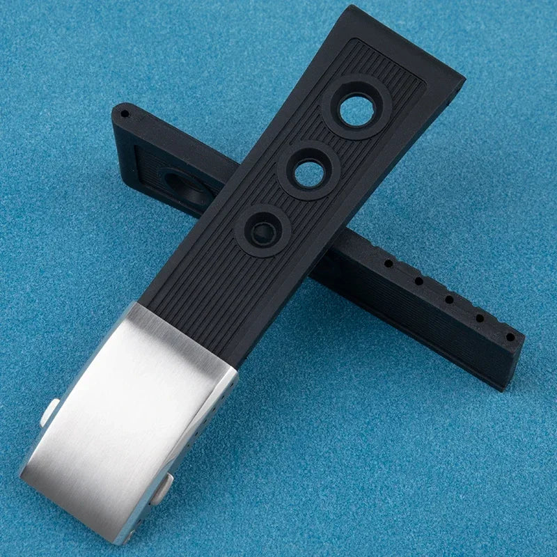 Universal Soft Rubber Watch Strap, Black, 22mm, 24mm, for Breitling Super Ocean Avenger Huawei, Folding Clasp Bracelet