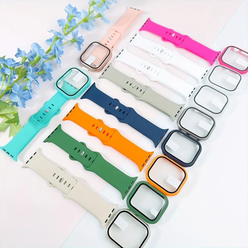 Lot de 2, pour Apple Watch : Étui + Bracelet + Protection d'écran compatible S1-S11/SE 38/40/41/Series 10-11 42mm/42/44/45/46/49mm