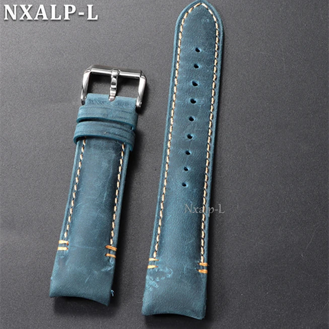 Bracelet de montre en cuir de vachette huilé à extrémités courbes, 20 mm 22 mm, sangles de haute qualité faites à la main pour Omega pour Rolex