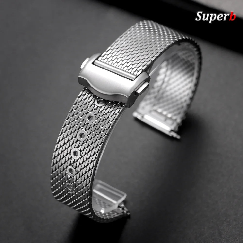 Bracelet de montre en acier inoxydable de 20 mm pour Omega Seamaster, interface plate, maille milanaise, style professionnel pour homme, bracelet à dégagement rapide