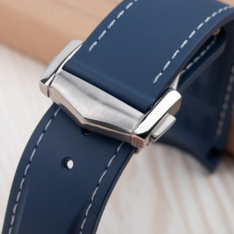 Cinturino per orologio in gomma fluorocarbonica FKM, 19/20/21/22 mm, estremità curva, per Omega 300, Seamaster 600, Planet Ocean e Speedmaster