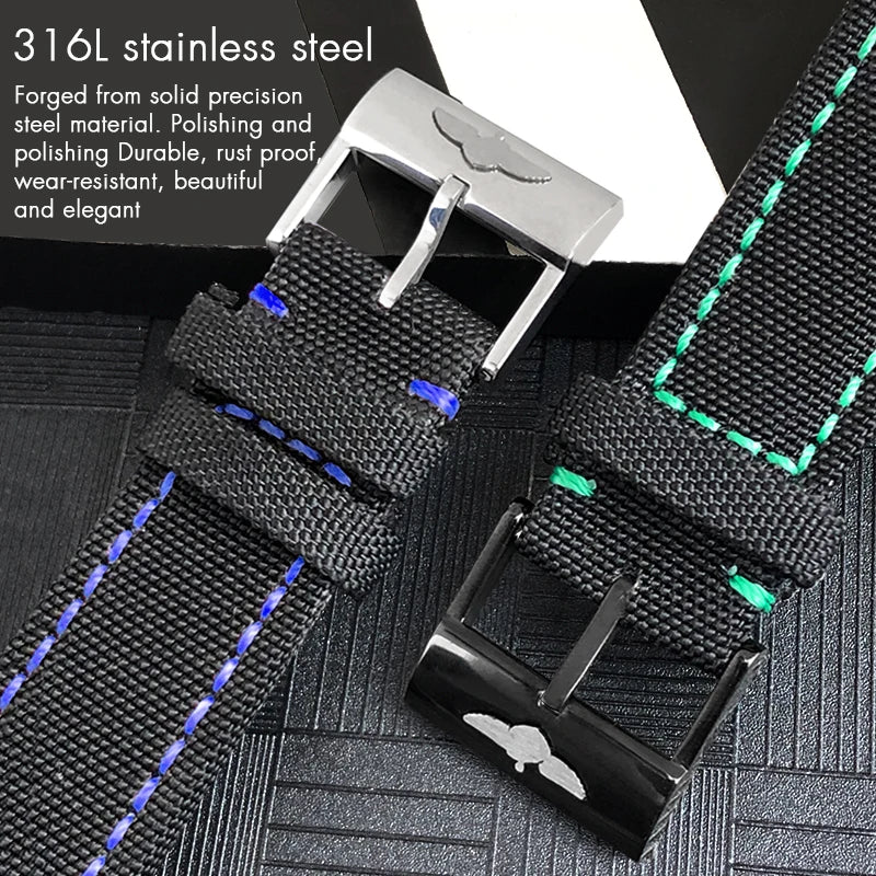 Nylon Canvas Watch Strap, 22mm, for Breitling HMGER Challenger, black, green, gray, yellow, high quality