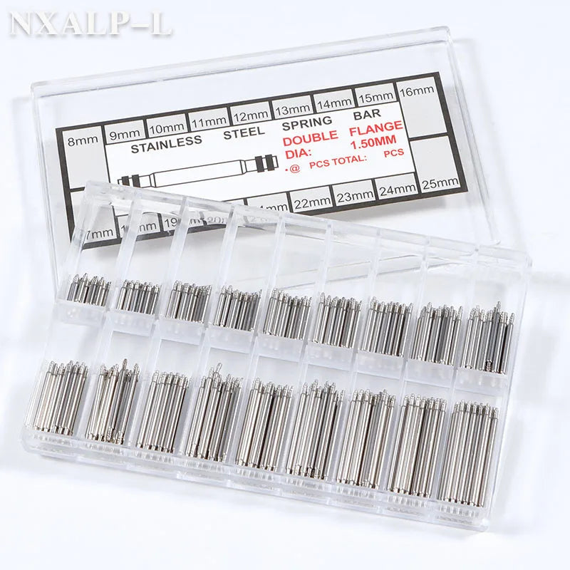 Barres à ressort en acier inoxydable, 360mm/1.5mm, longueur 8mm- 25mm, goupille de liaison en métal pour bracelet de montre, outils de réparation de montres, 1.8 pièces/ensemble