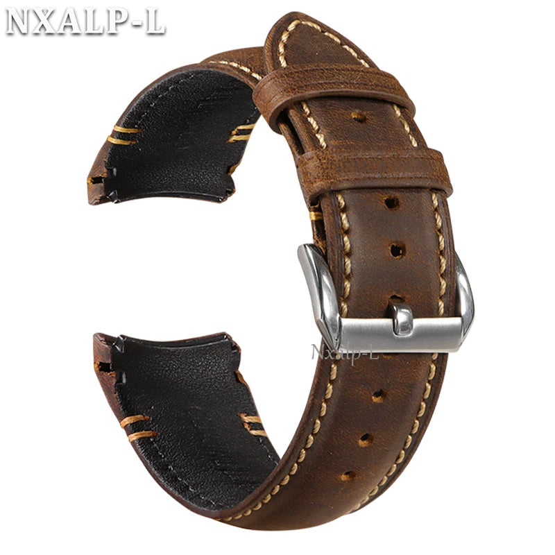 High Quality Oiled Cowhide Leather Watch Strap 20mm 22mm Curved End Handmade for Omega, Rolex, Universal Bracelet