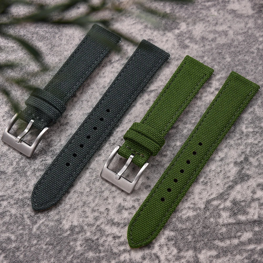 Watch Strap in Leather and Sailcloth, 18mm 20mm 22mm, for Nylon Cordura Strap, Quick Release Leather Strap for Omega Seiko Cartier Belt