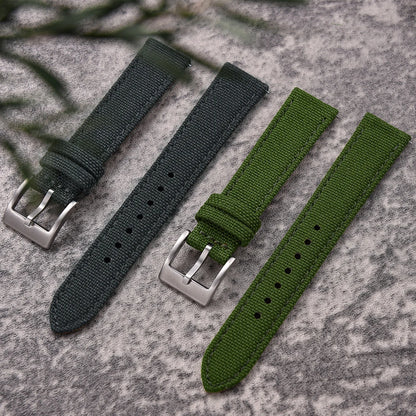 Watch Strap in Leather and Sailcloth, 18mm 20mm 22mm, for Nylon Cordura Strap, Quick Release Leather Strap for Omega Seiko Cartier Belt