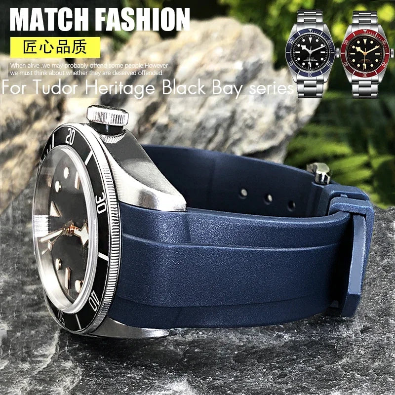 Bracelet de montre en silicone caoutchouc de haute qualité à extrémités courbées 22 mm 20 mm pour Tudor Black Bay 41 mm Pelagos 42 mm 1958 Blue Sports Watch Strap