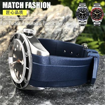 Bracelet de montre en silicone caoutchouc de haute qualité à extrémités courbées 22 mm 20 mm pour Tudor Black Bay 41 mm Pelagos 42 mm 1958 Blue Sports Watch Strap