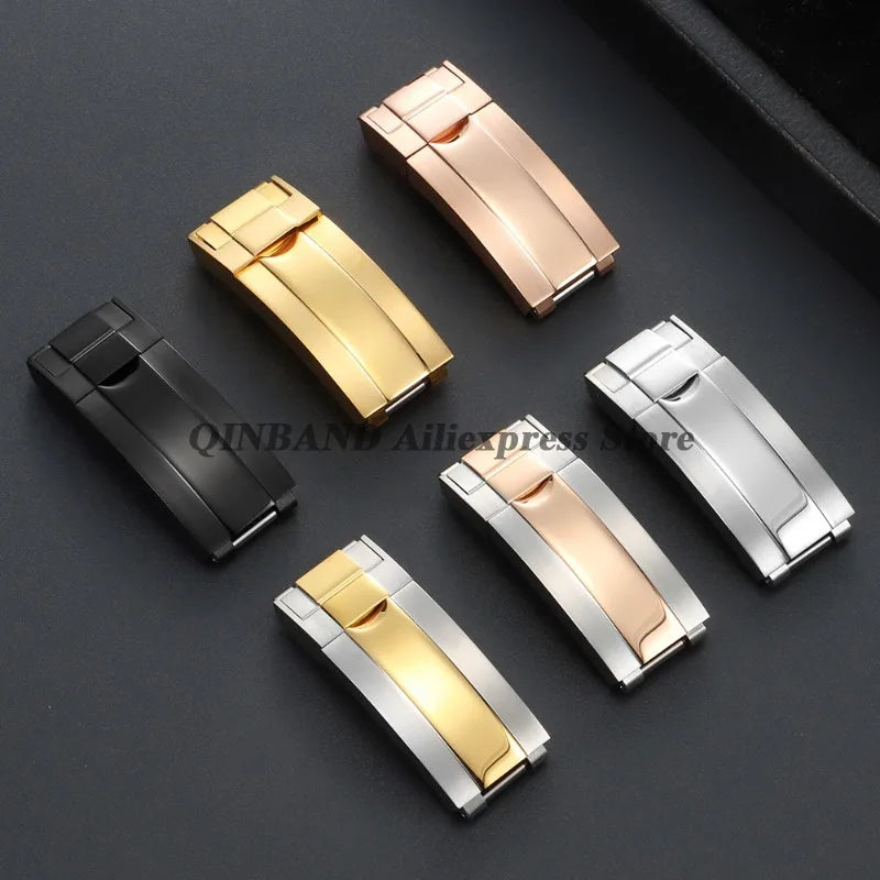 Stainless Steel Folding Watch Buckle, for Rolex DAYTONA SUBMARINER GMT Yacht-Master, Double Convex Fitted Clasp Button