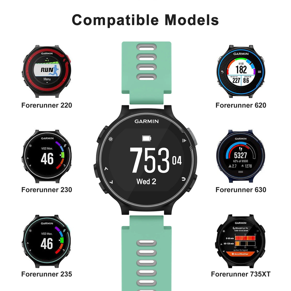 Bracelet en Silicone Double couleur pour Garmin Forerunner 235 220 620 630 735 735XT, Bracelet de Sport de remplacement