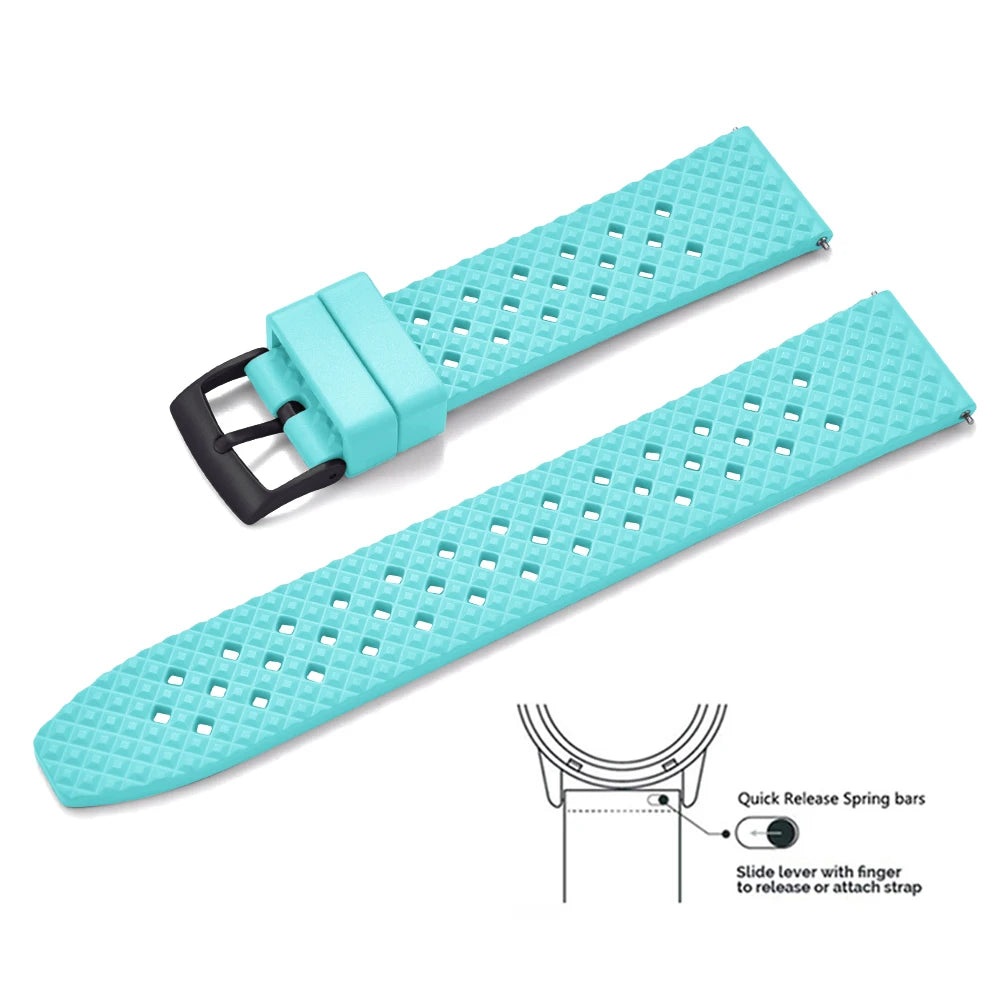 Bracelets de montre en caoutchouc FKM tropical premium 20 mm 22 mm à dégagement rapide, motif nid d'abeille, respirants et poreux pour Seiko SRP775