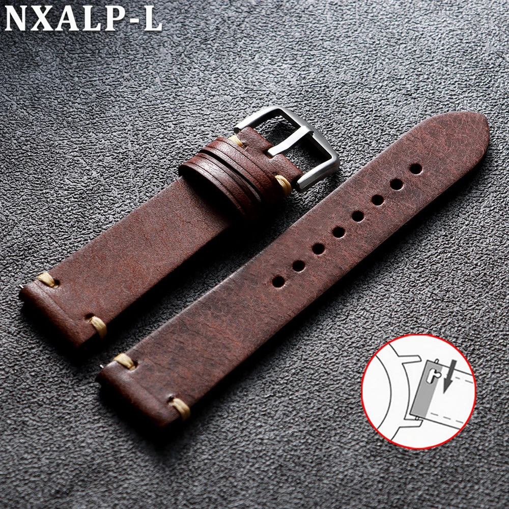 Bracelet de montre en cuir de vache cousu à la main, 18mm 19mm 20mm 21mm 22mm, bracelet en cuir mat pour Seiko pour bracelet de montre Omega à dégagement rapide