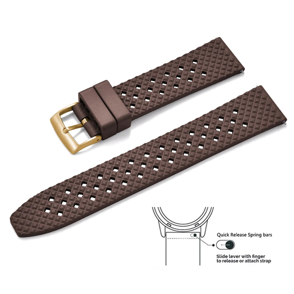 Bracelets de montre en caoutchouc FKM tropical premium 20 mm 22 mm à dégagement rapide, motif nid d'abeille, respirants et poreux pour Seiko SRP775