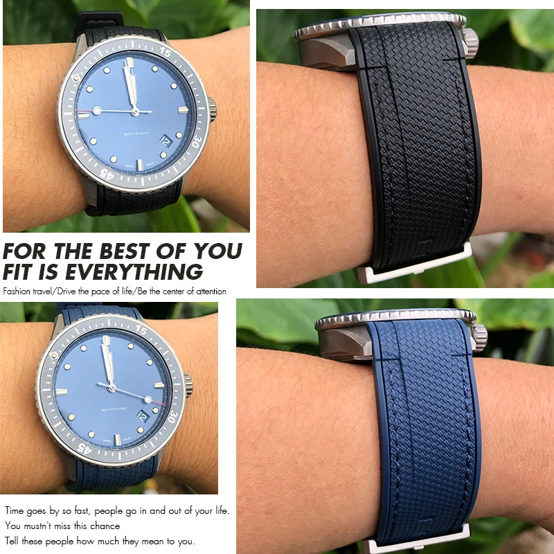 Cinturino per orologio in gomma intrecciata, 23mm 22mm, per Blancpain Fifty Fathoms 5000 5015, nero, blu, in morbido silicone, nuovo