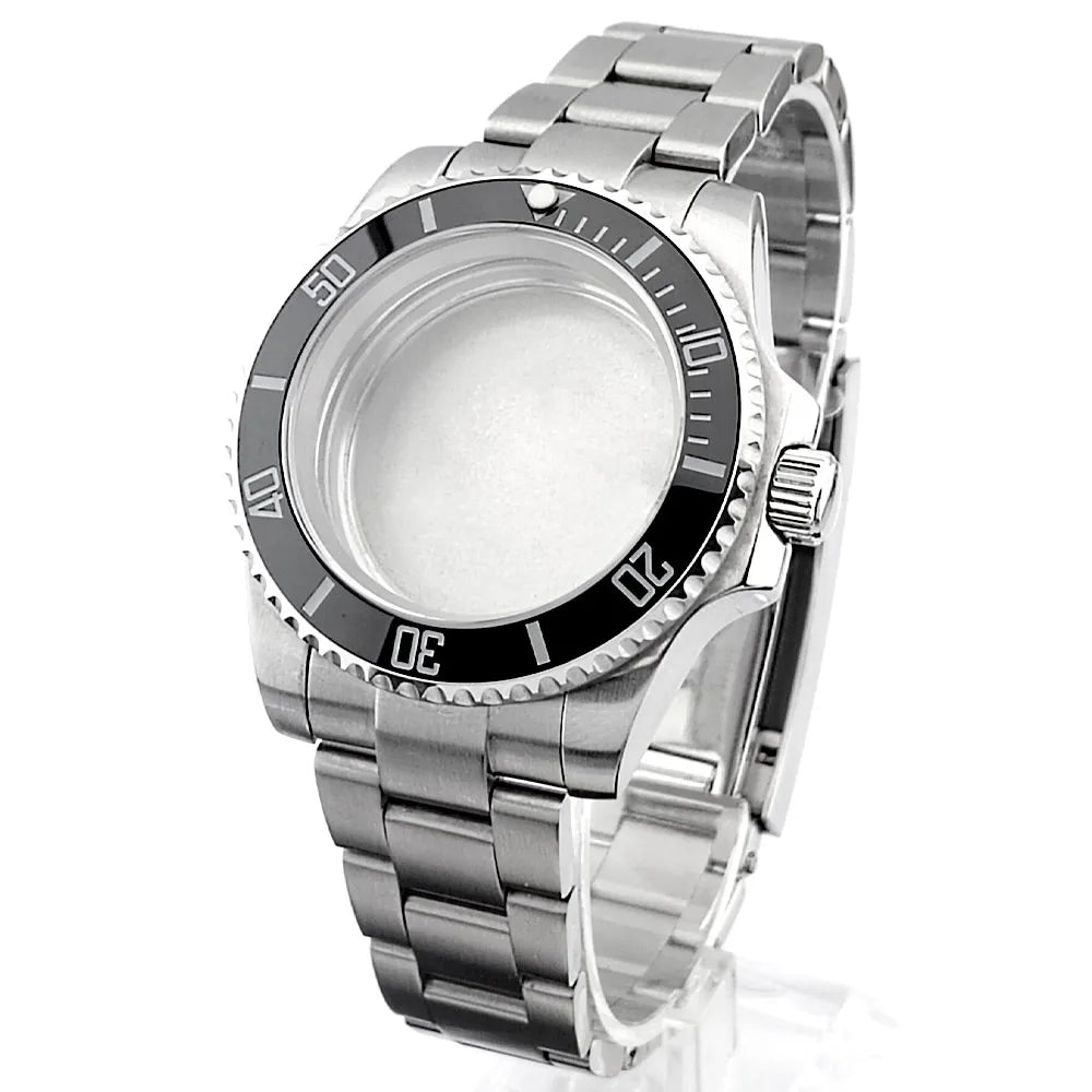 Cassa per orologio secondario in argento di alta qualità, 40,5 mm, adatta per NH-35/36, vetro zaffiro, cassa in metallo, parti e accessori resistenti all'acqua fino a 50 bar