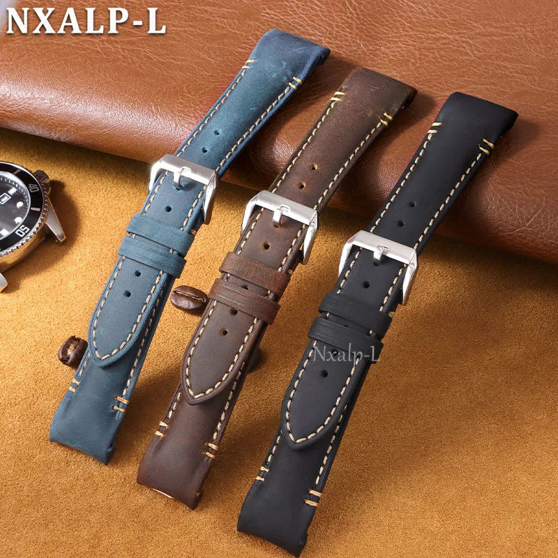 Bracelet de montre en cuir de vachette huilé à extrémités courbes, 20 mm 22 mm, sangles de haute qualité faites à la main pour Omega pour Rolex