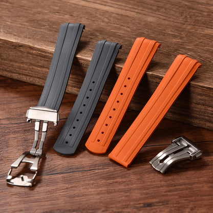 FKM bracelet en caoutchouc 20mm pour Omega X Swatch Seamaster300 bracelet de montre en caoutchouc à extrémité incurvée boucle papillon pliante pour Omega MoonSwatch