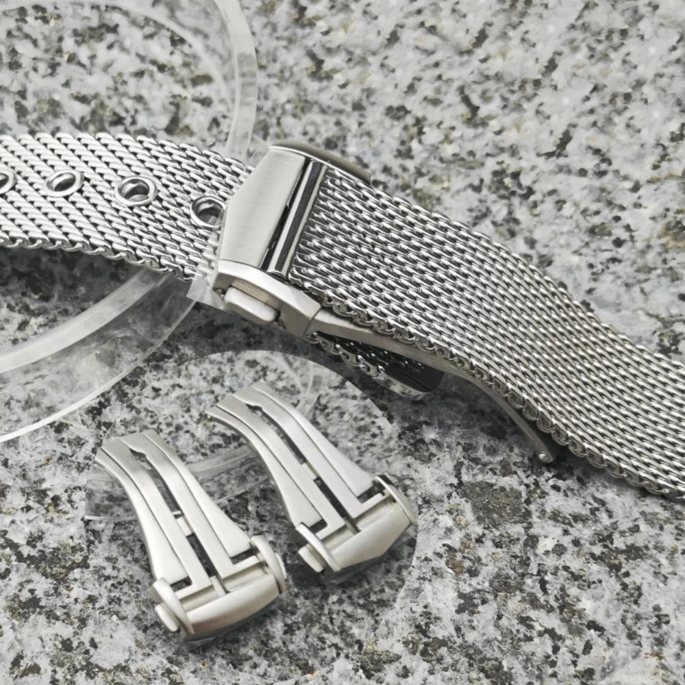 Cinturino Web da 20 mm adatto alla cassa Omega Seamaster NH35, in acciaio inossidabile 904L, fibbia ad ardiglione, argento