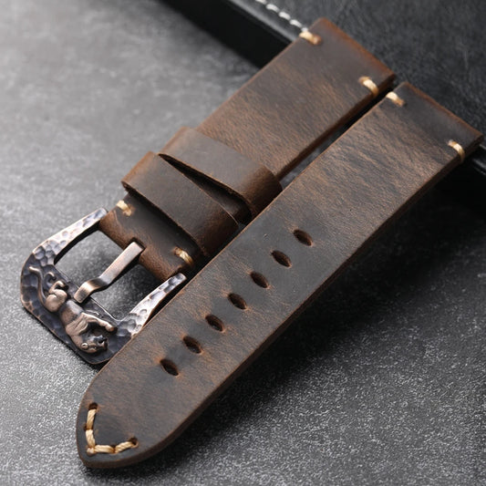 Cinturino per orologio da uomo in bronzo marrone, strato superiore ispessito, stile retrò, rame puro, 20mm, 21mm, 22mm, 23mm, 24mm, 26mm