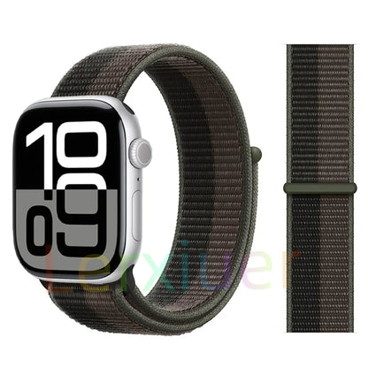 适用于 Apple Watch 46mm 44mm 45mm 40mm 41mm 42mm 的尼龙回环表带，适配 iWatch 系列 11 10 9 SE 8 7 6 5 4 Ultra 3 2 49mm