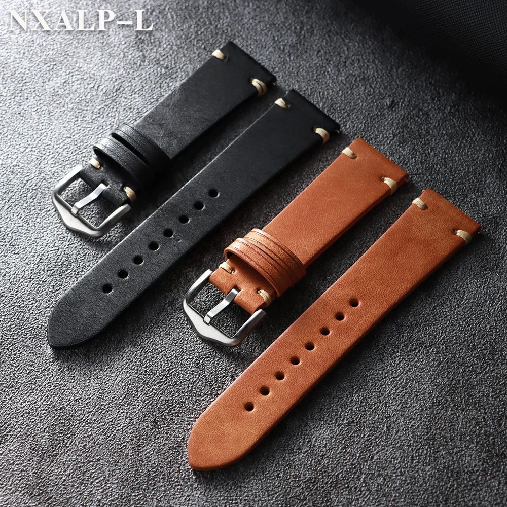 Bracelet de montre en cuir de vache cousu à la main, 18mm 19mm 20mm 21mm 22mm, bracelet en cuir mat pour Seiko pour bracelet de montre Omega à dégagement rapide