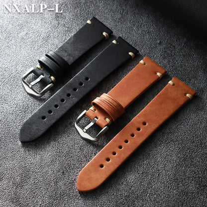 Bracelet de montre en cuir de vache cousu à la main, 18mm 19mm 20mm 21mm 22mm, bracelet en cuir mat pour Seiko pour bracelet de montre Omega à dégagement rapide