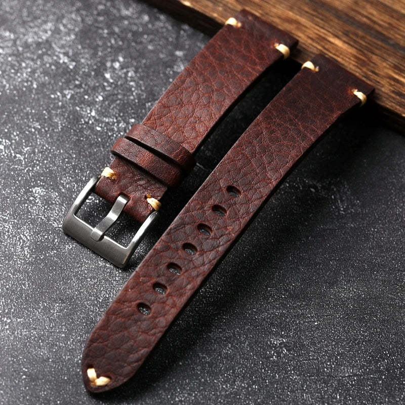 Cinturino per orologio in vera pelle fatto a mano, marrone scuro nero 18 20 22MM, cinturino vintage morbido da uomo, cinturino in pelle bovina primo strato